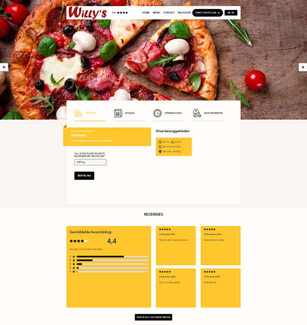 Online bestelwebsite ontwerp en ontwikkeling voor Willy’s Pizzeria & Döner Kebab